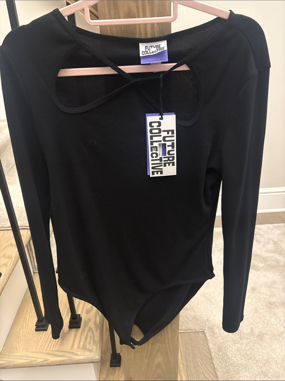 NWT Future Collective Ribbed Cut-Out Neck Bodysuit - Black large